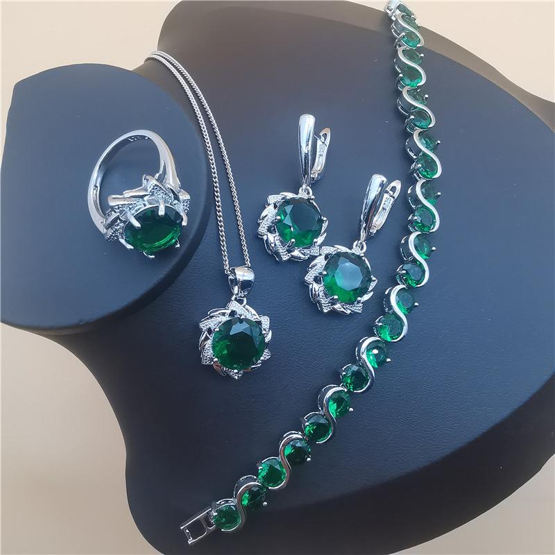 Mode Braut Kostüm Schmuck Set Damen Accessoires Ohrringe Halskette Armband Ring Set 7 von Joom DACH