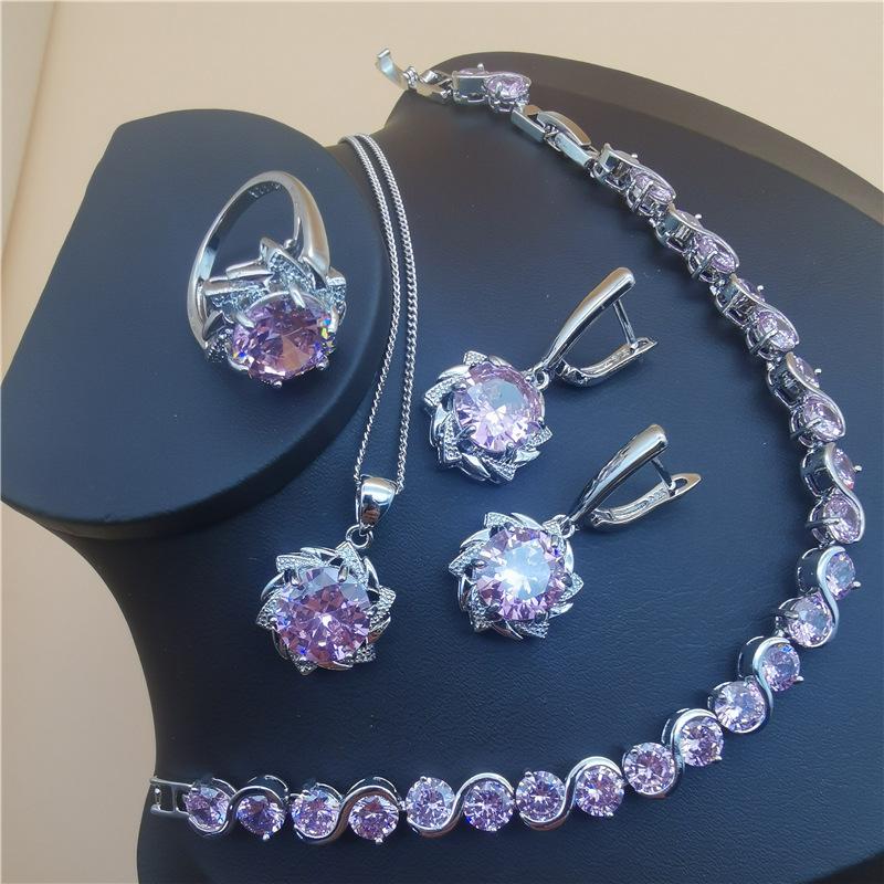 Mode Braut Kostüm Schmuck Set Damen Accessoires Ohrringe Halskette Armband Ring Set 9 von Joom DACH