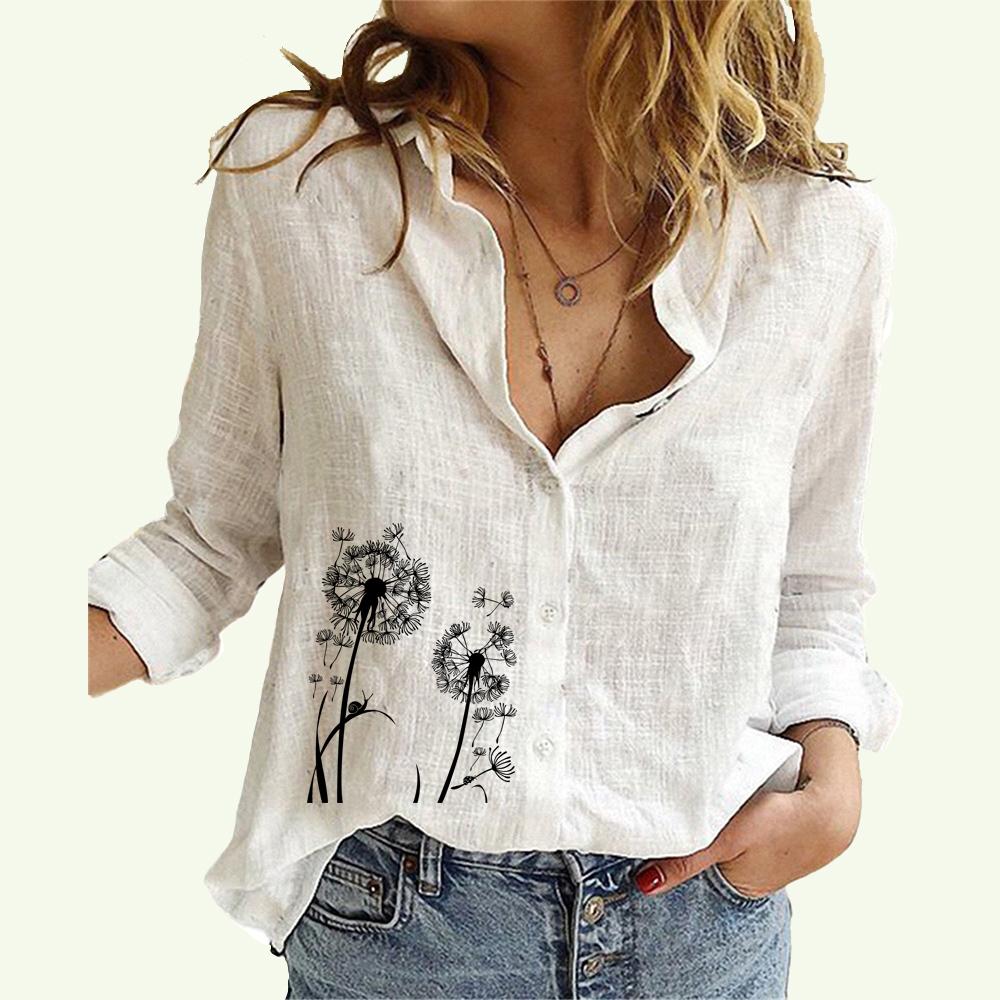 Mode-Cardigan-Hemd für Damen, Reverskragen, Frühling und Herbst, Baumwoll-Leinen-Top, lässige Print-Blusen 2XL weiß von Joom DACH