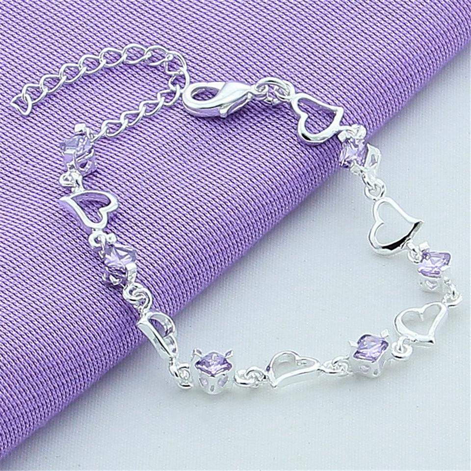 Mode Cubic Lila Kristall Herz Armband Für Frauen Liebe Geschenk 925 Silber Armband Schmuck von Joom DACH