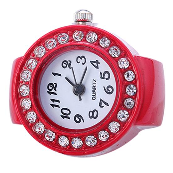 Mode Dame Mädchen Silikon Runde Strass Elastische Quarz Finger Ring Uhr Geschenk rot von Joom DACH