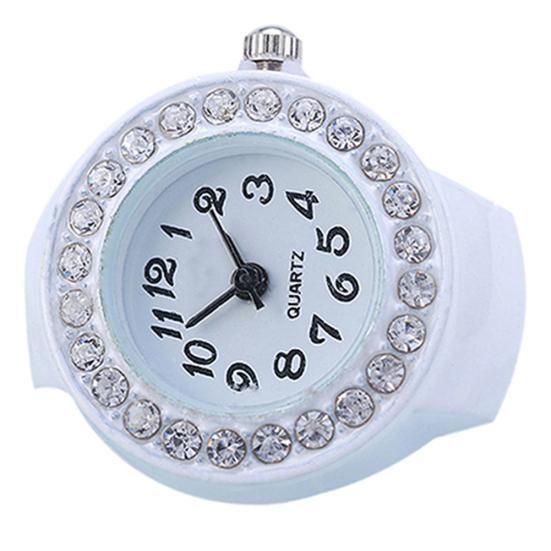 Mode Dame Mädchen Silikon Runde Strass Elastische Quarz Finger Ring Uhr Geschenk weiß von Joom DACH
