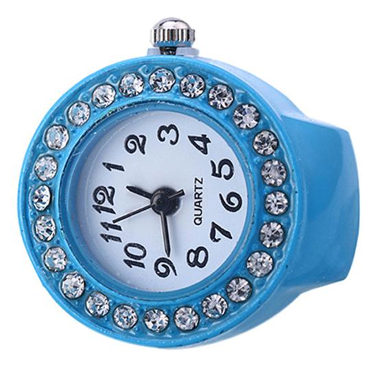 Mode Dame Mädchen Silikon Runde Strass Elastische Quarz Finger Ring Uhr Geschenk blau von Joom DACH