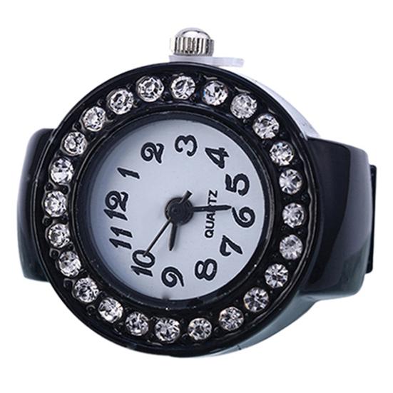 Mode Dame Mädchen Silikon Runde Strass Elastische Quarz Finger Ring Uhr Geschenk schwarz von Joom DACH