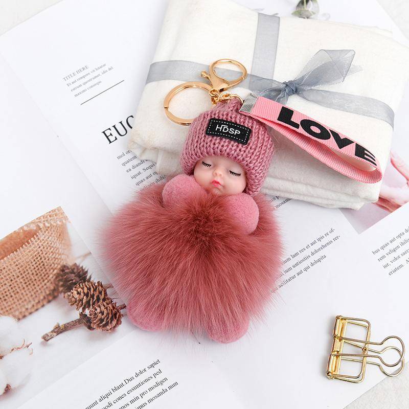 Mode Dame Schöne Mädchen Tasche Anhänger Plüsch Puppe Auto Schlüsselanhänger Anhänger hellrosa von Joom DACH