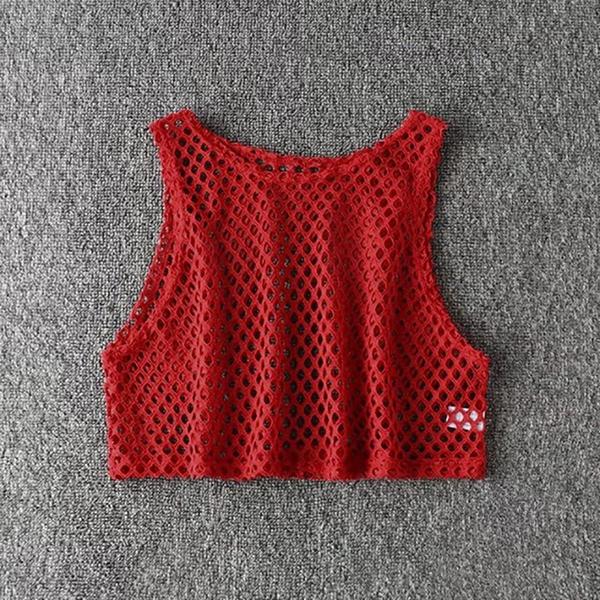 Mode Damen Casual Netzbluse Rundhals Tank Ärmellos T-Shirt Top M rot von Joom DACH