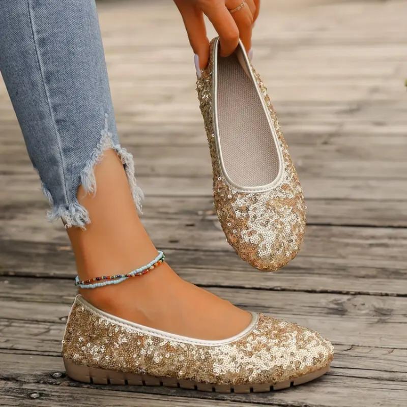 Mode Damen Flats Herbst Elegant Komfort Lederschuhe Casual Runde Zehenpartie Flache Sneakers Mode Glitzer Boot Slipper Zapatos De Mujer 39 gold von Joom DACH