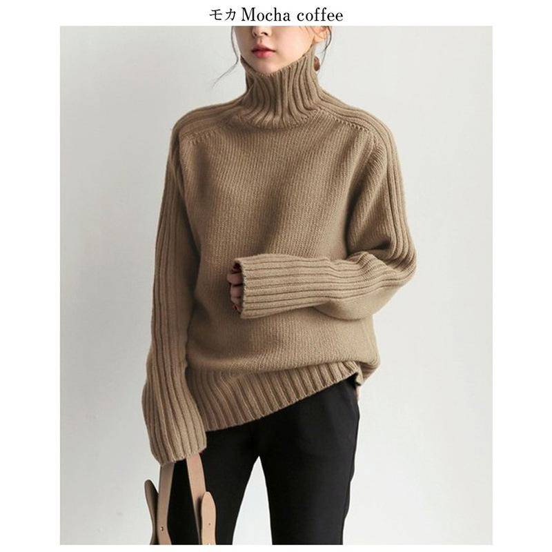 Mode Damen Herbst und Winter Druck Strickpullover mit hohem Kragen und langen Ärmeln Lässiger Pullover OneSize von Joom DACH