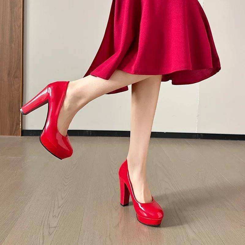Mode Damen High Heels Spitzschuh Flach Chunky Heels Kleid Pumps Slipper Übergröße Schuhe für Schuhe Damen 42 rot von Joom DACH