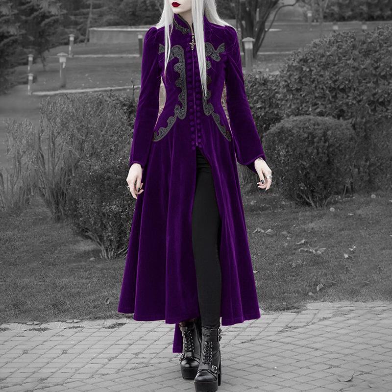 Mode Damen Langarm Mittelalterlicher Cape Mantel Gothic Steampunk Viktorianischer Trenchcoat Reißverschluss Samtjacke XXXXXL violett von Joom DACH