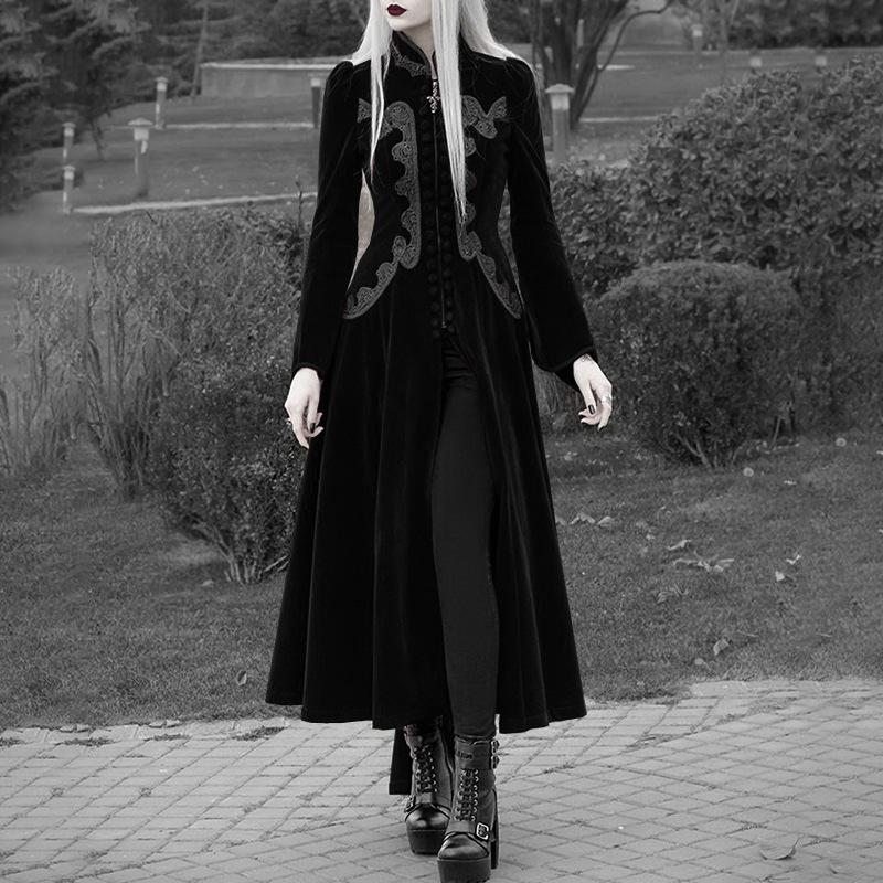 Mode Damen Langarm Mittelalterlicher Cape Mantel Gothic Steampunk Viktorianischer Trenchcoat Reißverschluss Samtjacke XXXXXL schwarz von Joom DACH