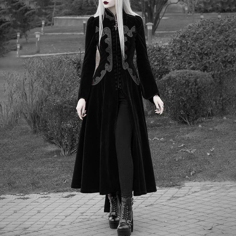 Mode Damen Langarm Mittelalterlicher Cape Mantel Gothic Steampunk Viktorianischer Trenchcoat Reißverschluss Samtjacke XXXXXL schwarz von Joom DACH