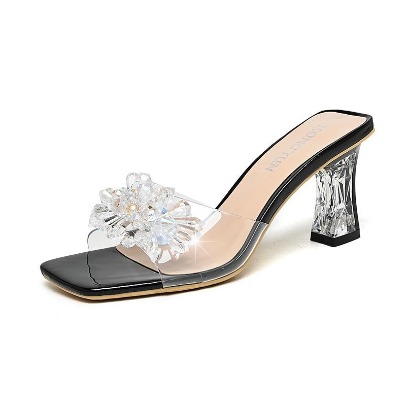 Mode Damen Mittelhoch mit Diamant Feenstil Hausschuhe Bequeme Klare Kristall Sandalen Neue Sommer Strandschuhe 39 von Joom DACH