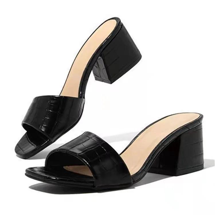 Mode Damen Pumps Hausschuhe Damen Eckige Zehenpartie Damen Pantoletten Sommerschuhe Sandalen Hohe Absätze Indoor Zapato Mujer 43 schwarz von Joom DACH