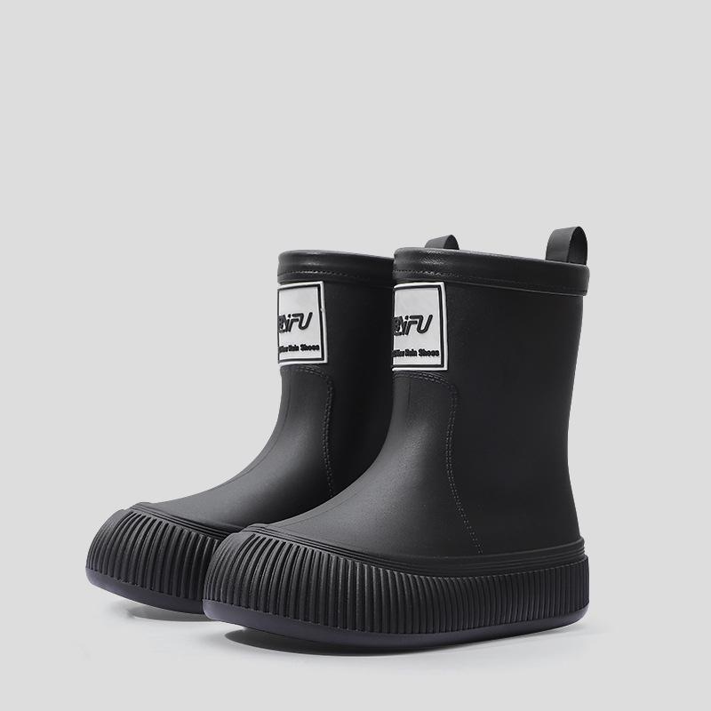 Mode Damen Regenstiefel Wasserdicht Mittelhoch Gummi Schuhe Rutschfest Dicke Sohle Outdoor Für Mädchen Studenten Weiches Flexibles Design 36-37 von Joom DACH