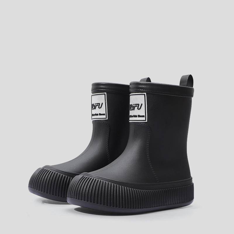 Mode Damen Regenstiefel Wasserdicht Mittelhoch Gummi Schuhe Rutschfest Dicke Sohle Outdoor Für Mädchen Studenten Weiches Flexibles Design 36-37 von Joom DACH