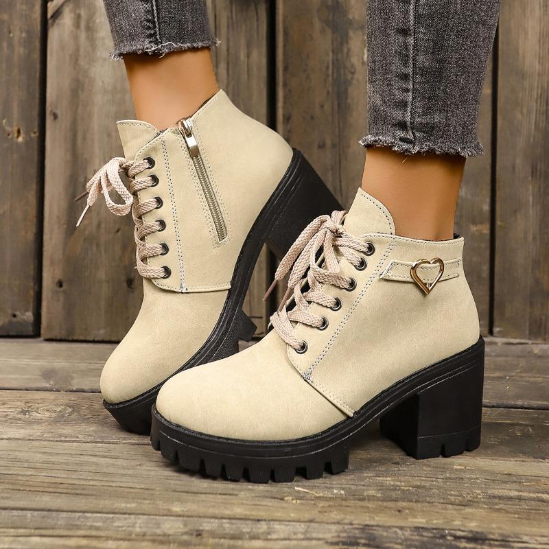 Mode Damen Schuhe Seitenreißverschluss Damen Stiefel Sale Schnürung vorne Moderne Stiefel Damen Marke Gürtelschnalle Stiefeletten 40 off-weiße von Joom DACH