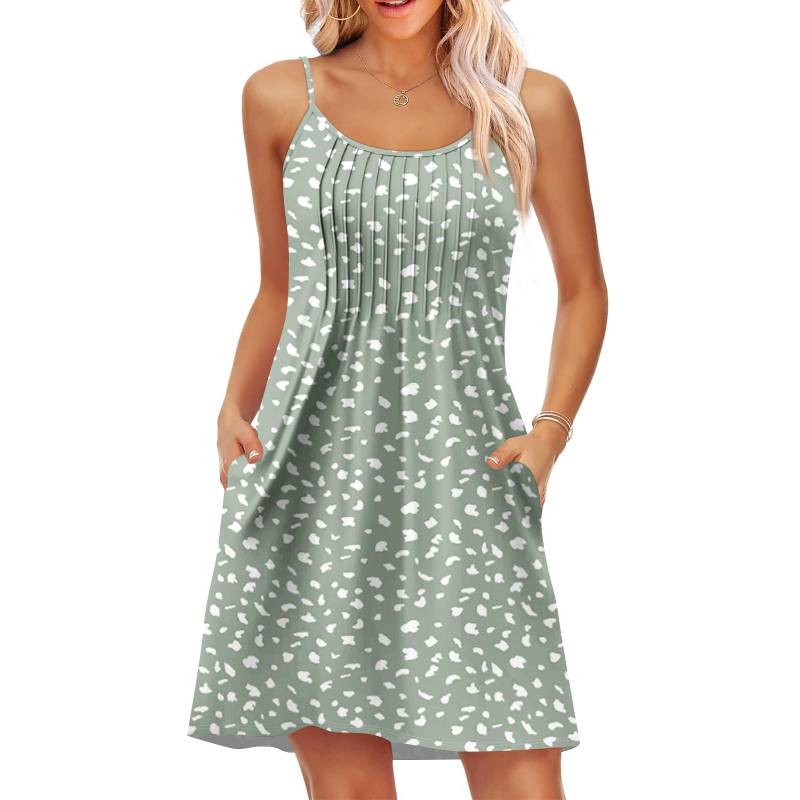 Mode Damen Sommerkleid Vintage Blumendruck Verstellbare Spaghettiträger Strandurlaub Freizeitkleid mit Taschen XL von Joom DACH