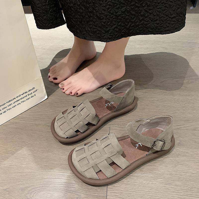 Mode Damen Sommerschuhe Square Toe Flache Sandalen Leder Frauen Gladiator Sandalen Slip auf Damen Strandschuhe 40 grün von Joom DACH