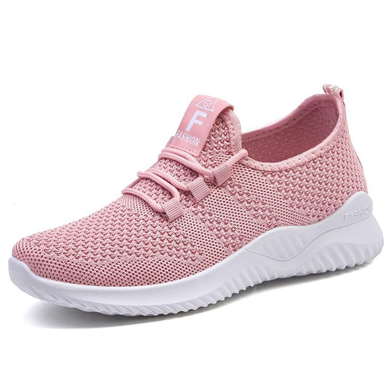 Mode Damen Vielseitige Schnürschuhe Damen Casual Sommer Bequem Atmungsaktiv Plateau Schuhe Sneaker 35 rosa von Joom DACH