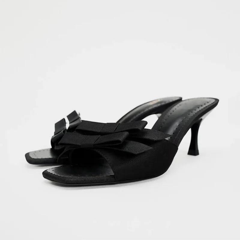 Mode Damenschuhe Offene Spitze Damen Hausschuhe Neue Schmetterlingsknoten Kleid Hausschuhe Damen Sommer Bestseller Heels Damen 39 schwarz von Joom DACH