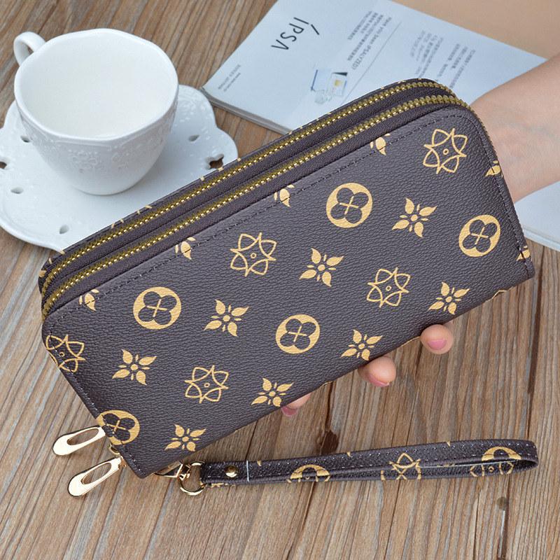 Mode Doppel-Reißverschluss Handtaschen Frauen lange Telefon Taschen Vintage-Design künstliche Leder Geldbörse Brieftaschen 19.5*9.5*4cm kaffeebraun von Joom DACH