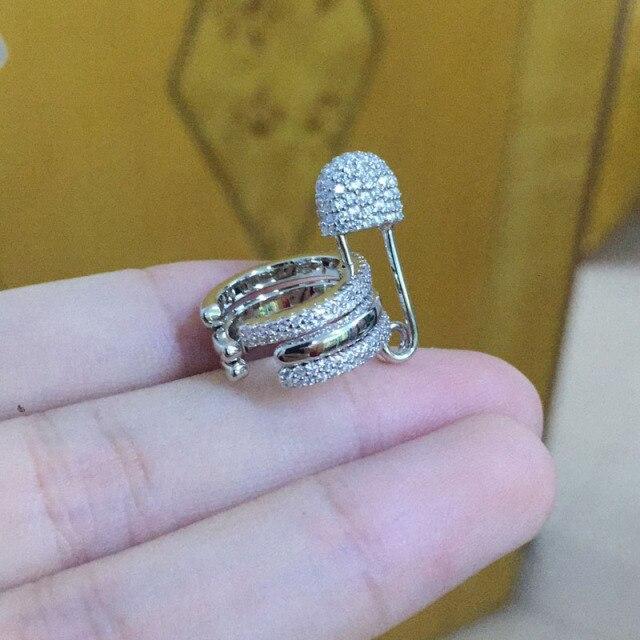 Mode Echt S925 Sterling Silber Einzelne Sicherheit Sicherheit Nadel Ohr Knochen Manschette Schiebe Zirkonia Clip Ohrring 1pc für Frauen von Joom DACH