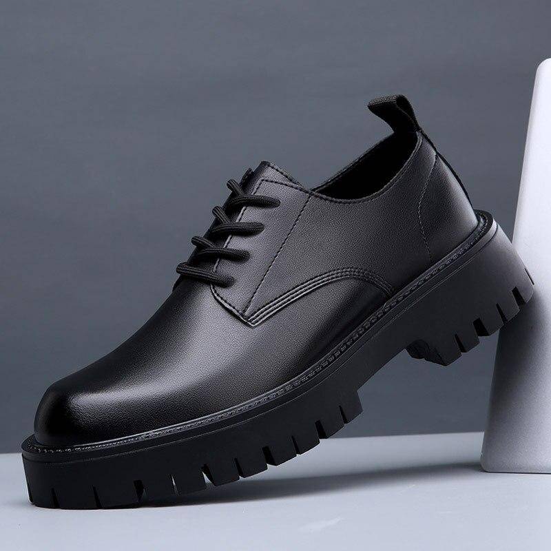 Mode Echte Lederschuhe Herren Markenschuhe Dicke Sohle Rutschfest Rindsleder Herren Höhenerhöhende Schuhe 4,5 cm 40 schwarz von Joom DACH