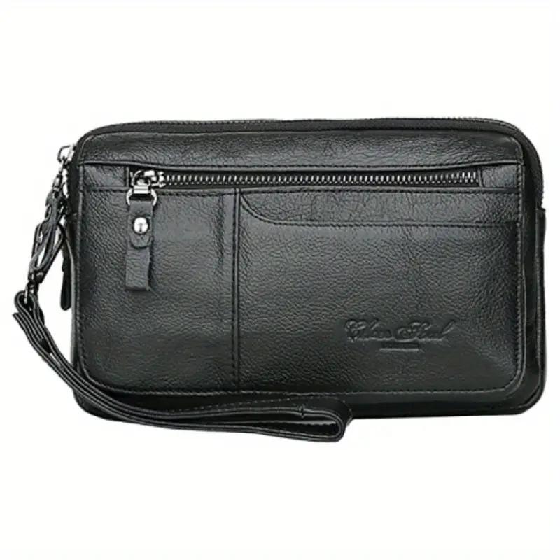 Mode Echtes Kuh Leder männer Leder Kupplung Geldbörse Brieftasche Männer Handgelenk Tasche Business männer Tasche schwarz von Joom DACH