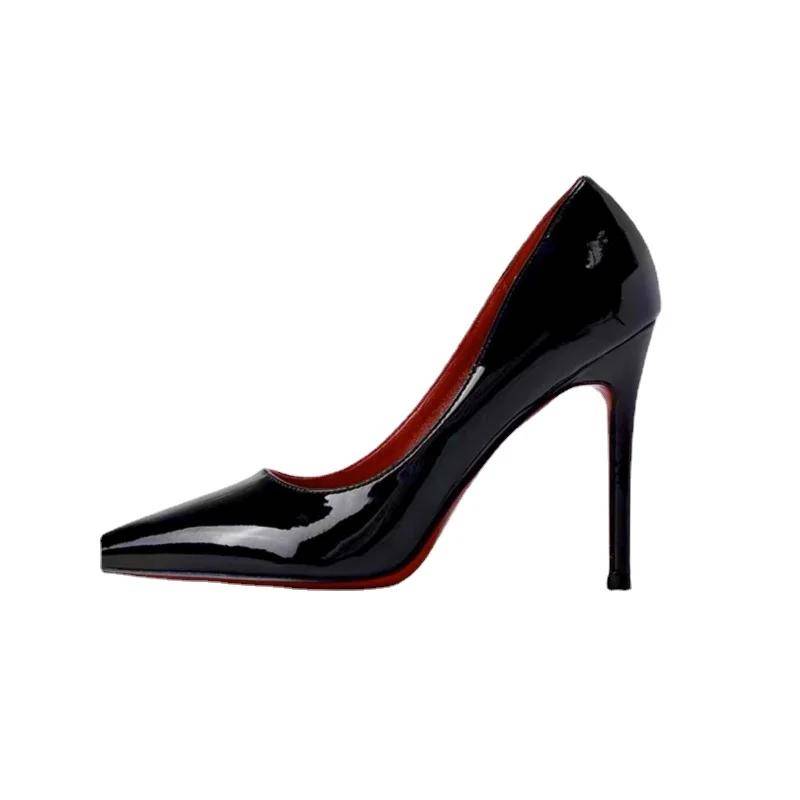 Mode Echtes Leder Damenschuhe Spitzschuh Rote Untere Designer Pumps High Heels Schuhe Frau Stiletto Heels Party Schuhe Mit box 37 von Joom DACH