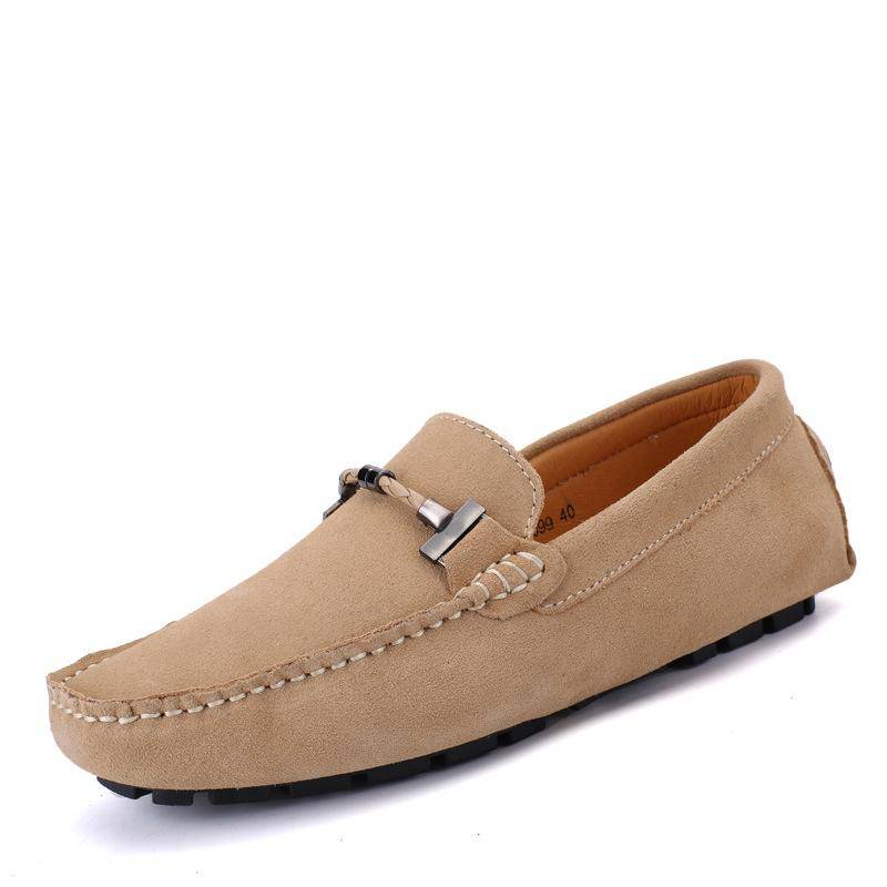 Mode Echtes Leder Männer Loafer Handgemachte Freizeitschuhe Bootsschuhe Männer Mode Fahren Schuhe Walking Casual Loafer Männliche Schuhe 38 beige von Joom DACH