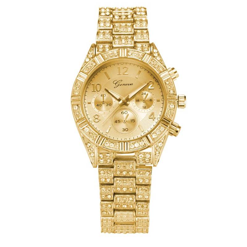 Mode Edelstahl Luxus Damen Kristall Quarz Analog Armbanduhr gold von Joom DACH
