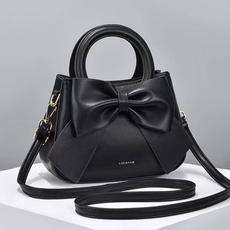 Mode Einfarbig Schleife Reißverschluss Kleine Tasche Damen Kleine Handtasche 22*9*17 schwarz von Joom DACH