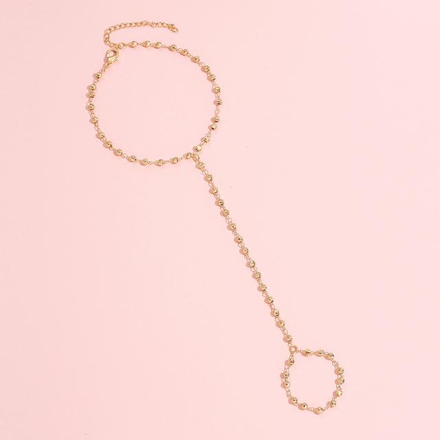 Mode Elegant Gold Farbe Facettierten Perlen Kette Armband Finger Ring für Frauen Einfache Anschluss Hand Harness Schmuck Geschenke von Joom DACH