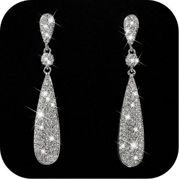 Mode Elegante Diamant Eardrop Glänzende Geometrie Zirkon Wasser Tropfen Ohrring Frauen Jäten Schmuck Geschenk silber von Joom DACH