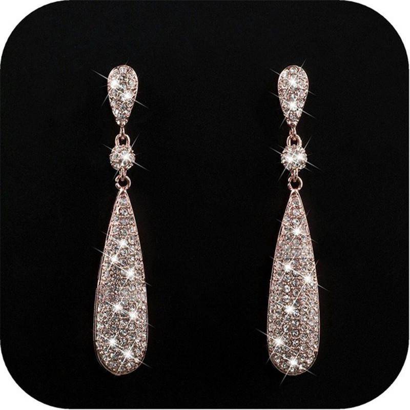 Mode Elegante Diamant Eardrop Glänzende Geometrie Zirkon Wasser Tropfen Ohrring Frauen Jäten Schmuck Geschenk rose gold von Joom DACH