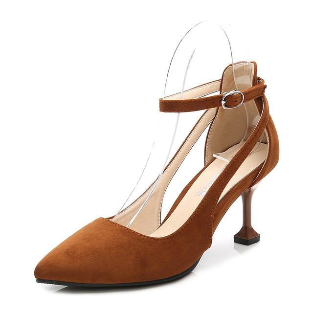 Mode Elegante Frauen 7cm High Heels Fetisch Sandalen Dame Plus Größe Spitz Low Heels Wildleder Sandalen Büro Billig schuhe 42 braun von Joom DACH