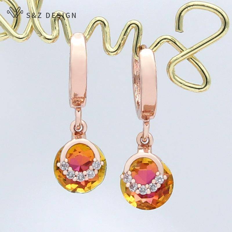 Mode Elegante Rose Gold Farbe Bunte Runde Tropfen Ohrringe Für Frauen Hochzeit Luxus Edlen Schmuck Geschenk Zirkonia Eardrop von Joom DACH