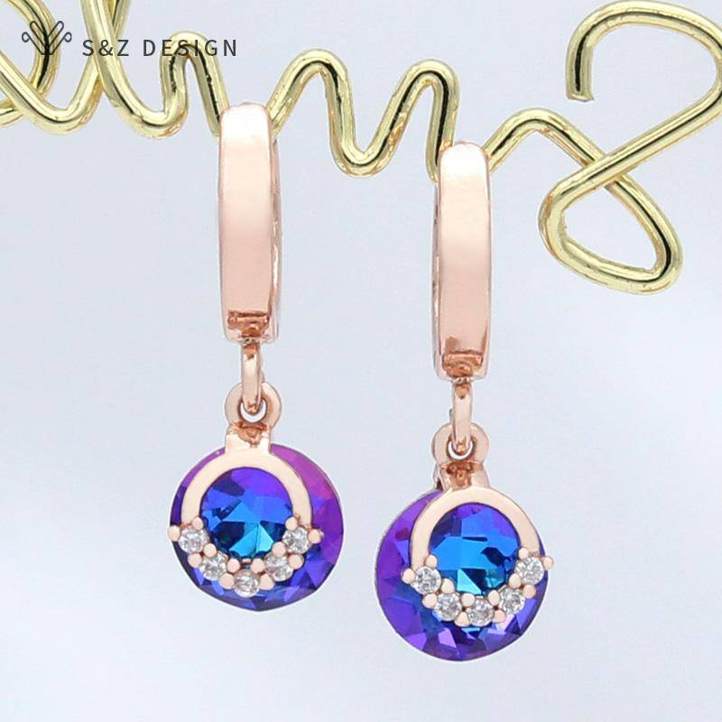 Mode Elegante Rose Gold Farbe Bunte Runde Tropfen Ohrringe Für Frauen Hochzeit Luxus Edlen Schmuck Geschenk Zirkonia Eardrop von Joom DACH