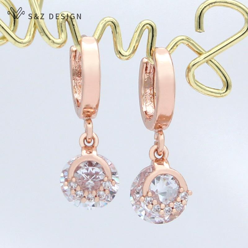 Mode Elegante Rose Gold Farbe Bunte Runde Tropfen Ohrringe Für Frauen Hochzeit Luxus Edlen Schmuck Geschenk Zirkonia Eardrop von Joom DACH