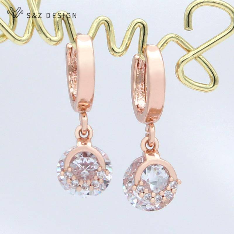 Mode Elegante Rose Gold Farbe Bunte Runde Tropfen Ohrringe Für Frauen Hochzeit Luxus Edlen Schmuck Geschenk Zirkonia Eardrop von Joom DACH
