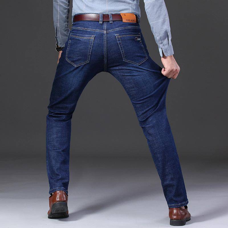 Mode Flut mittleren Alters elastische Mitte Taille Jeans Herren Frühling und Herbst gerade lose Business Casual lange Hosen 38 dunkelblaue von Joom DACH