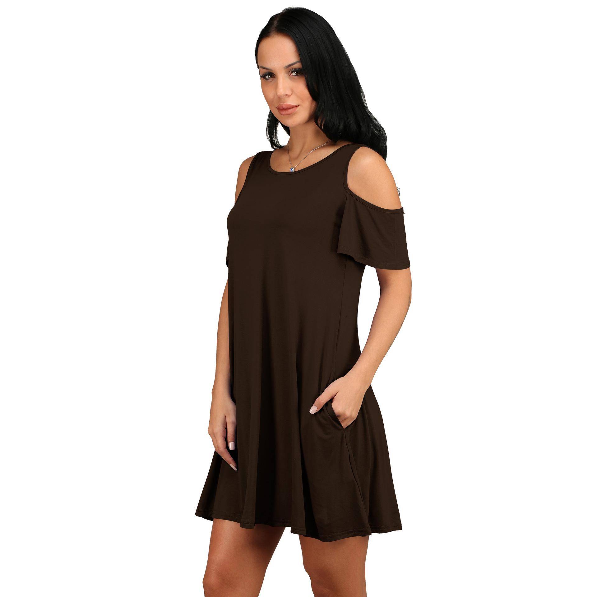 Mode Frau Kurzarm Kleid Casual Damen Kurzes Kleid Sommer Weibliche Kleidung für Kleider M kaffeebraun von Joom DACH