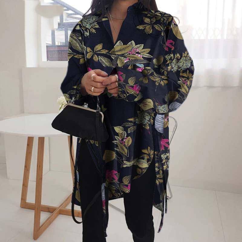 Mode Frauen Bluse Casual Turn Down Kragen Langarm Split Saum Shirts 4XL Mode Frauen Bluse Casual Turn Down Kragen Langarm Split Saum Shirts 4XL von Joom DACH