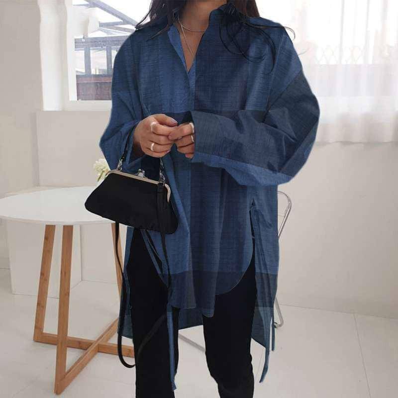 Mode Frauen Bluse Casual Turn Down Kragen Langarm Split Saum Shirts 5XL Mode Frauen Bluse Casual Turn Down Kragen Langarm Split Saum Shirts 5XL von Joom DACH