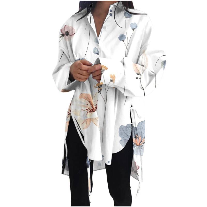 Mode Frauen Bluse Casual Turn Down Kragen Langarm Split Saum Shirts 5XL Mode Frauen Bluse Casual Turn Down Kragen Langarm Split Saum Shirts 5XL von Joom DACH