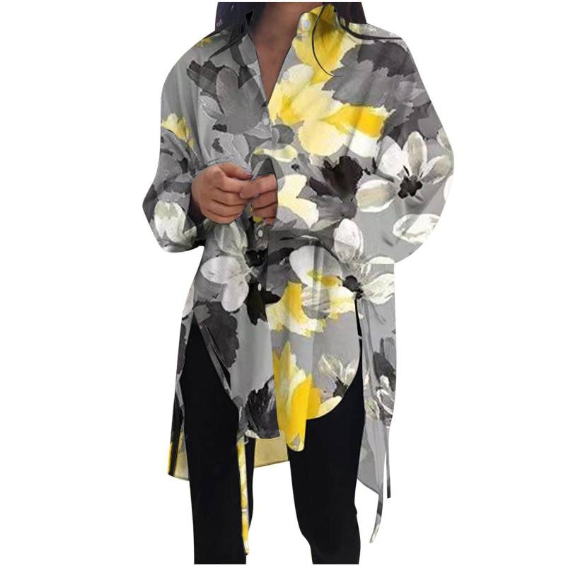 Mode Frauen Bluse Casual Turn Down Kragen Langarm Split Saum Shirts 5XL Mode Frauen Bluse Casual Turn Down Kragen Langarm Split Saum Shirts 5XL von Joom DACH