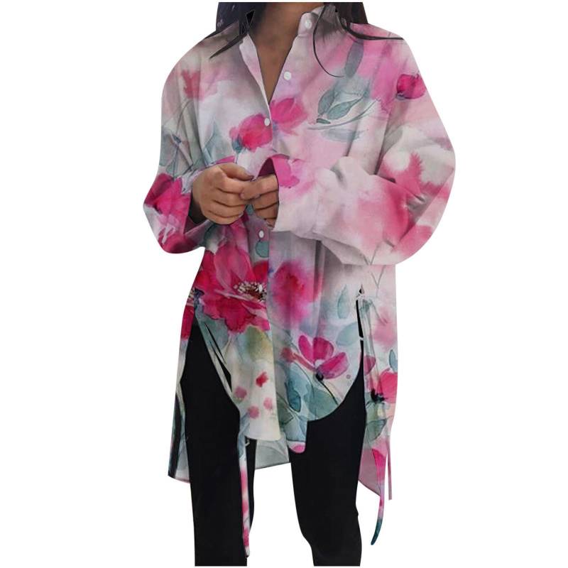 Mode Frauen Bluse Casual Turn Down Kragen Langarm Split Saum Shirts 5XL Mode Frauen Bluse Casual Turn Down Kragen Langarm Split Saum Shirts 5XL von Joom DACH