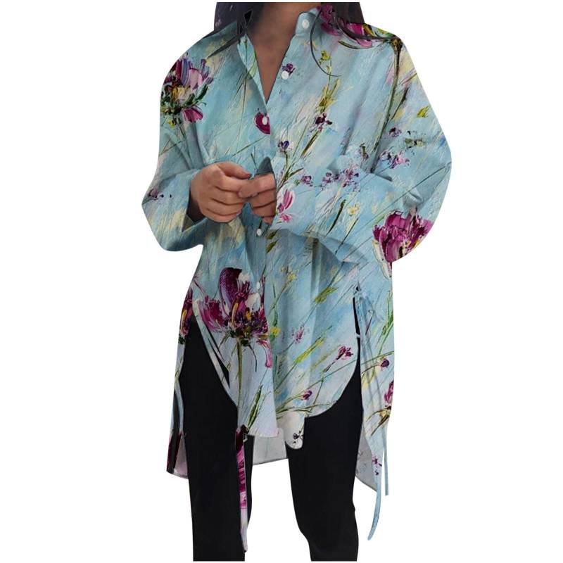 Mode Frauen Bluse Casual Turn Down Kragen Langarm Split Saum Shirts 5XL Mode Frauen Bluse Casual Turn Down Kragen Langarm Split Saum Shirts 5XL von Joom DACH