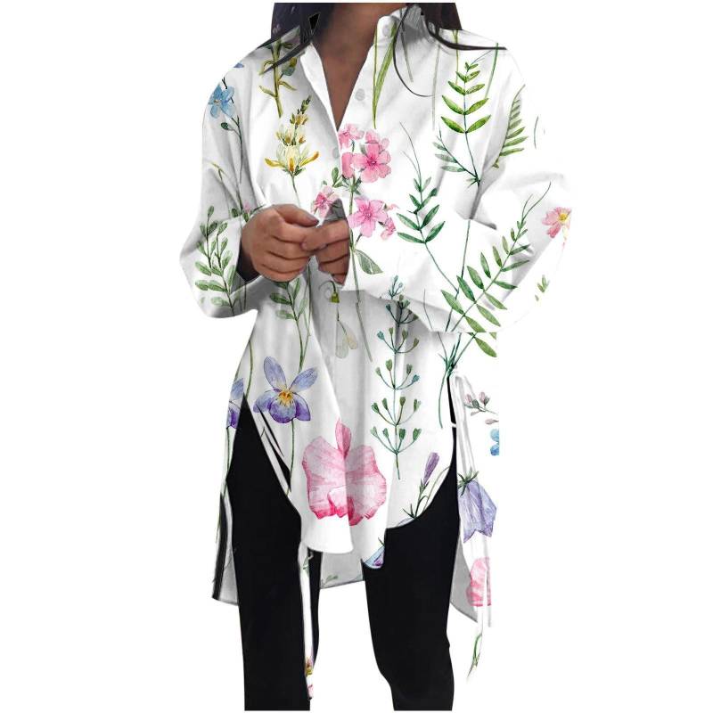 Mode Frauen Bluse Casual Turn Down Kragen Langarm Split Saum Shirts XXL Mode Frauen Bluse Casual Turn Down Kragen Langarm Split Saum Shirts XXL von Joom DACH